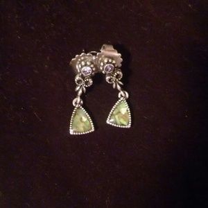 Green Triangle Dangle Earrings